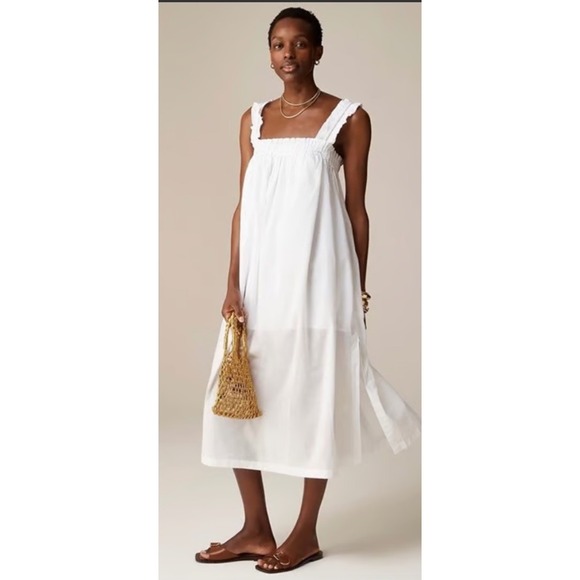 J. Crew Dresses & Skirts - J Crew Womens Cotton Voile Ruffle Trim Shift Dress Pockets White CA654 Size 2X‎